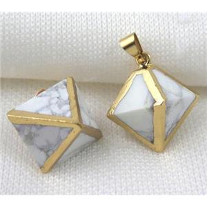 white turquoise pendant, diamond shape, gold plated, approx 20mm