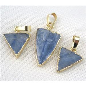 blue Kyanite triangle pendant, gold plated, approx 12-20mm