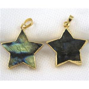 Labradorite star pendant, gold plated, approx 25-30mm