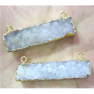 white quartz druzy pendant with 2loops, rectangle, gold plated, approx 10-40mm