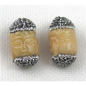 Chinese Jade bead paved rhinestone, approx 14-23mm