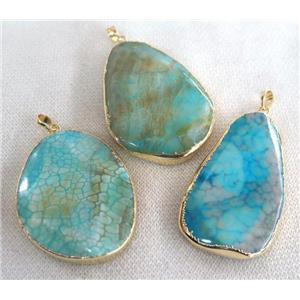 blue dragon veins Agate pendant, faceted freeform, gold plated, approx 20-60mm