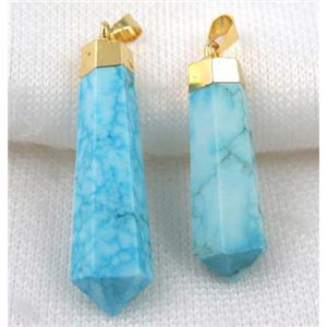 blue turquoise stick pendant, gold plated, approx 12-45mm