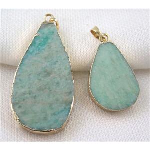 green Amazonite teardrop pendant, gold plated, approx 25-50mm