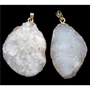white druzy agate pendant, freeform, gold plated, approx 20-45mm