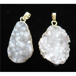 white druzy agate pendant, freeform, gold plated, approx 15-30mm