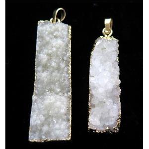 white druzy agate pendant, rectangle, gold plated, approx 10-45mm