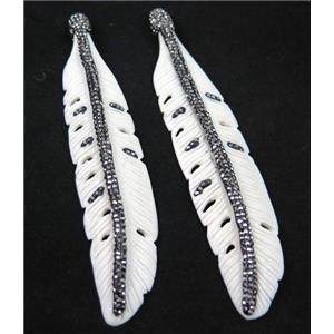bone feather pendant paved rhinestone, white, approx 25-120mm