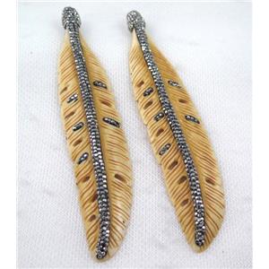 bone feather pendant paved rhinestone, yellow, approx 25-120mm