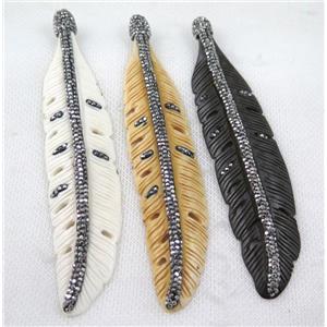 bone feather pendant paved rhinestone, mix color, approx 25-120mm
