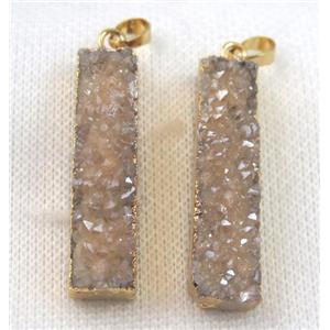 druzy quartz pendant, gold-champagne, rectangle, gold plated, approx 10-40mm