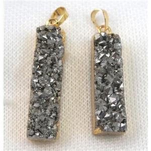 druzy quartz pendant, silver, rectangle, gold plated, approx 10-40mm