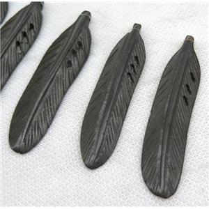 bone pendant, feather, black, approx 15-75mm