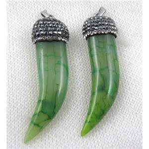 agate horn pendant pave rhinestone, green, approx 12-45mm