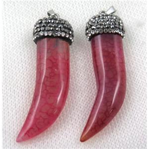 agate horn pendant pave rhinestone, red, approx 12-45mm