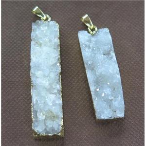 white agate druzy pendant, rectangle, gold plated, approx 12-50mm