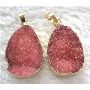 red quartz teardrop pendant, gold plated, approx 15-20mm