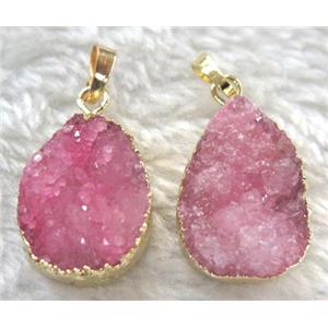 pink quartz teardrop pendant, gold plated, approx 15-20mm