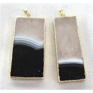black agate pendant white druzy, rectangle, gold plated, approx 25-65mm