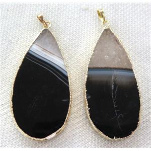 black agate pendant white druzy, teardrop, gold plated, approx 25-65mm