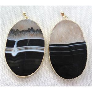 black agate pendant white druzy, oval, gold plated, approx 40-75mm