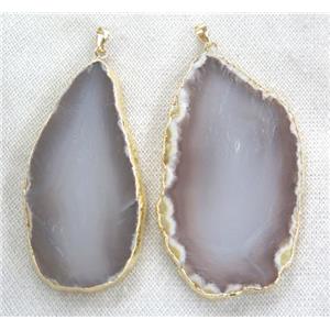gray agate slice pendant, freeform, gold plated, approx 20-70mm