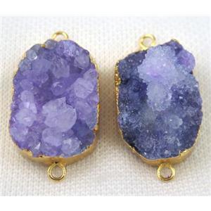 purple druzy agate connector, oval, gold plated, approx 20-35mm