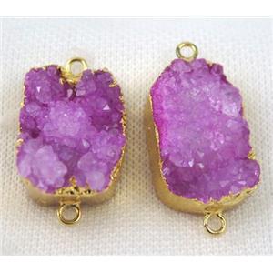 hotpink druzy agate connector, oval, gold plated, approx 20-35mm