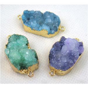 druzy agate connector, oval, gold plated, mix color, approx 20-35mm