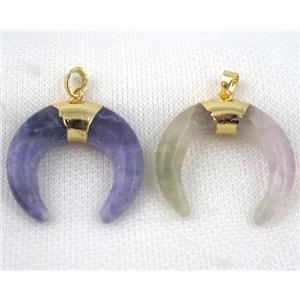 Fluorite horn crescent pendant, gold plated, approx 30-35mm