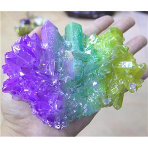 Crystal Quartz Cluster Freeform Undrilled Rainbow Electroplated, approx 30-150mm