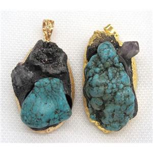 turquoise pendant, blue, freeform, gold plated, approx 20-40mm