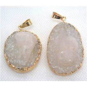Clear Quartz pendant, white, freeform, gold plated, approx 20-40mm