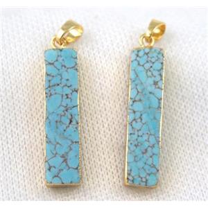 blue turquoise pendant, rectangle, gold plated, approx 8-35mm