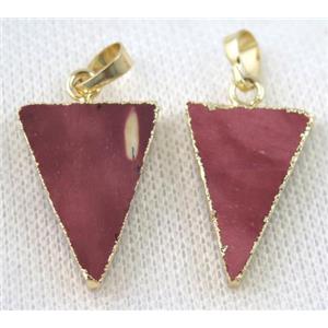 Mookaite pendant, triangle, gold plated, approx 18-25mm