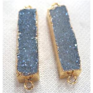 druzy quartz connector, gray-blue, rectangle, gold plated, approx 10-40mm