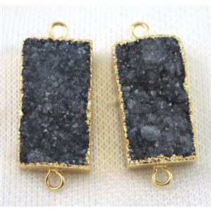 black druzy quartz connector, rectangle, gold plated, approx 15-30mm