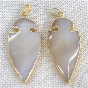 gray agate pendant, arrowhead, gold plated, approx 20-45mm