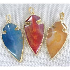 agate arrowhead pendant, mix color, gold plated, approx 20-45mm
