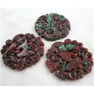 henan jade pendant, flat round, darkred, approx 55-65mm