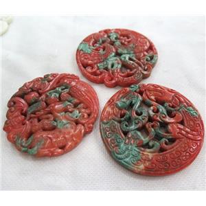 henan jade pendant, flat round, red, approx 55-65mm
