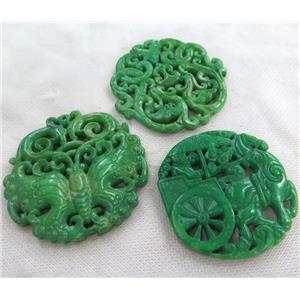 henan jade pendant, flat round, green, approx 55-65mm