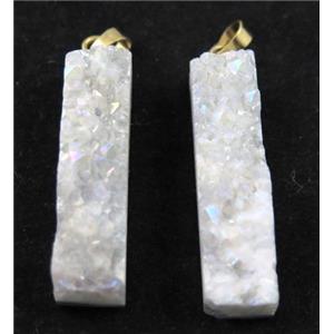 quartz druzy pendant, rectangle, white AB-color, approx 10-40mm