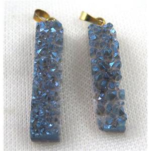 quartz druzy pendant, rectangle, blue electroplated, approx 10-40mm