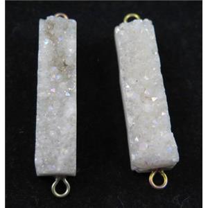 quartz druzy connector, rectangle, white AB color, approx 10-40mm