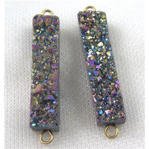 quartz druzy connector, rectangle, rainbow electroplated, approx 10-40mm
