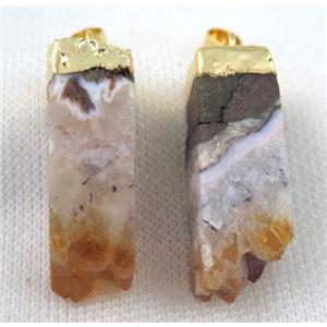 citrine druzy tube pendant, gold plated, yellow, approx 12-35mm
