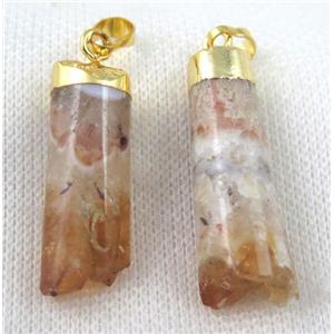 citrine druzy column pendant, gold plated, yellow, approx 12-35mm