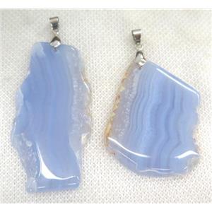 Blue Lace Agate Slice Pendant, freeform, approx 20-55mm
