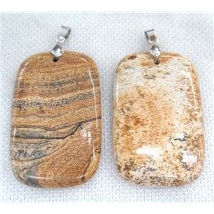 Picture Jasper rectangle pendant, yellow, approx 30-55mm